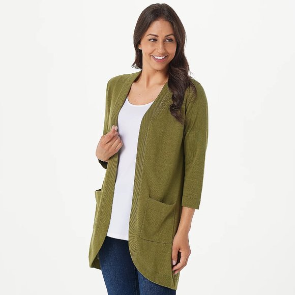 Isaac Mizrahi Sweaters - Women's Open Front Cardigan w/ Pockets